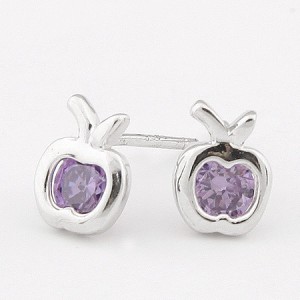 Zircon Embedded Apple Shape Ear Studs - Violet