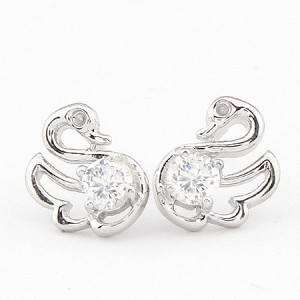Delicate Zircon Implanted Swan Ear Studs