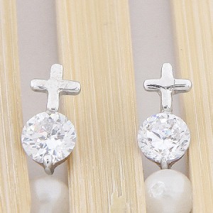 Zircon Inlaid Cross Design Ear Studs - Transparent