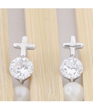 Zircon Inlaid Cross Design Ear Studs - Transparent