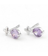 Zircon Inlaid Cross Design Ear Studs - Violet