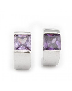 Simple Square Zircon Embedded Arch Ear Studs - Violet