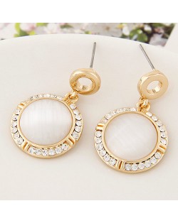 Rhinestone Rimmed Opal Inlaid Sweet Golden Earrings
