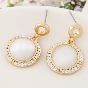 Rhinestone Rimmed Opal Inlaid Sweet Golden Earrings