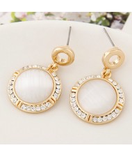 Rhinestone Rimmed Opal Inlaid Sweet Golden Earrings