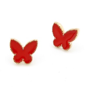 Golden Rimmed Butterfly Ear Studs - Red