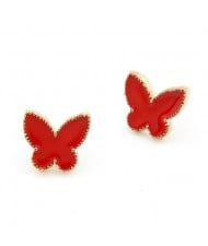 Golden Rimmed Butterfly Ear Studs - Red