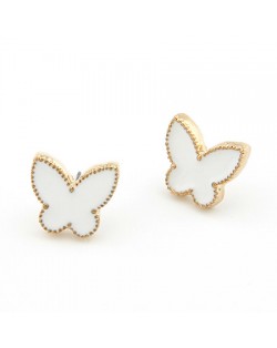 Golden Rimmed Butterfly Ear Studs - White