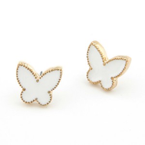 Golden Rimmed Butterfly Ear Studs - White