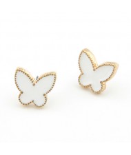 Golden Rimmed Butterfly Ear Studs - White