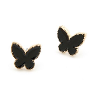 Golden Rimmed Butterfly Ear Studs - Black