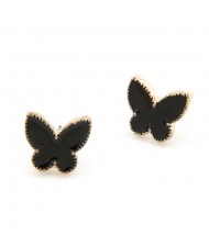 Golden Rimmed Butterfly Ear Studs - Black