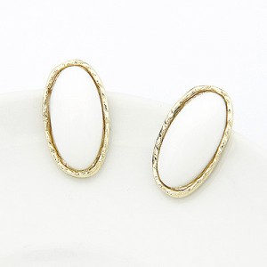 Korean Fashion Golden Rim Elliptic Ear Studs - White
