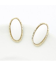 Korean Fashion Golden Rim Elliptic Ear Studs - White