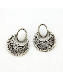 Vintage Hollow-out Court Design with Rhinestones Inlaid Ear Studs - White