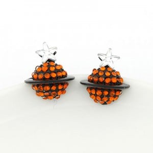 Sweet Rhinstones Saturn Ear Studs - Orange