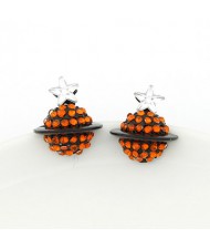 Sweet Rhinstones Saturn Ear Studs - Orange