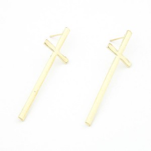 Western Fashion Design Simple Cross Earrings - Golden