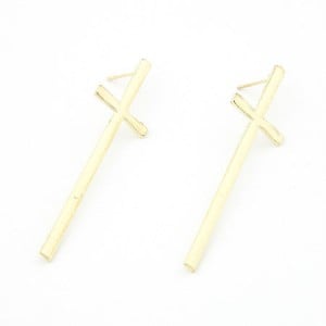 Western Fashion Design Simple Cross Earrings - Golden