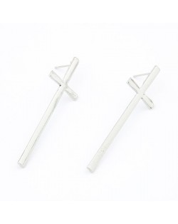 Western Fashion Design Simple Cross Earrings - Silver