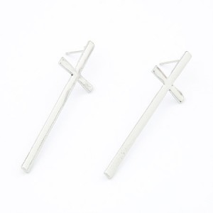 Western Fashion Design Simple Cross Earrings - Silver