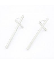 Western Fashion Design Simple Cross Earrings - Silver