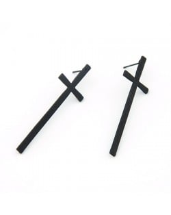 Western Fashion Design Simple Cross Earrings - Black