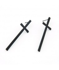 Western Fashion Design Simple Cross Earrings - Black