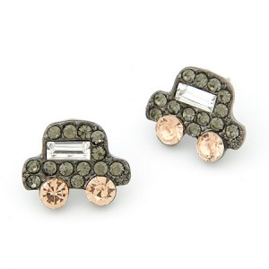 Car Design Czech Stone Inlaid Ear Studs - Gray