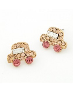 Car Design Czech Stone Inlaid Ear Studs - Champagne