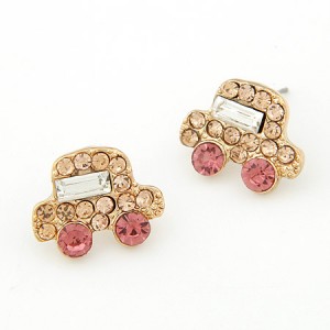 Car Design Czech Stone Inlaid Ear Studs - Champagne