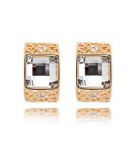 Korean Fashion Square Gem Embedded Golden Hollow-out Ear Studs - Transparent
