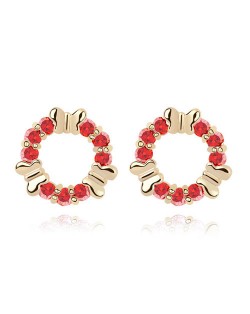 Gorgeous Flying Butterfly Floral Hoop Ear Studs - Red