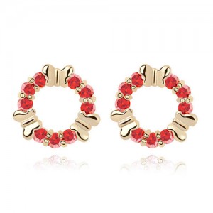 Gorgeous Flying Butterfly Floral Hoop Ear Studs - Red