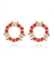 Gorgeous Flying Butterfly Floral Hoop Ear Studs - Red