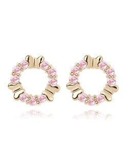 Gorgeous Flying Butterfly Floral Hoop Ear Studs - Pink