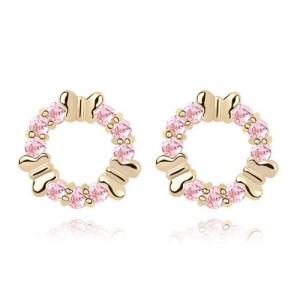 Gorgeous Flying Butterfly Floral Hoop Ear Studs - Pink