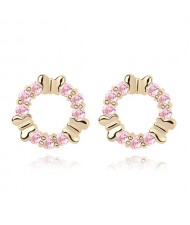 Gorgeous Flying Butterfly Floral Hoop Ear Studs - Pink