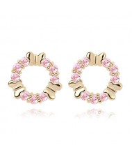 Gorgeous Flying Butterfly Floral Hoop Ear Studs - Pink