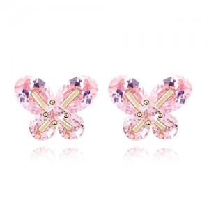 Delicate Korean Fashion Butterfly Zircon Earrings - Pink