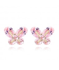 Delicate Korean Fashion Butterfly Zircon Earrings - Pink
