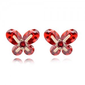Delicate Korean Fashion Butterfly Zircon Earrings - Red
