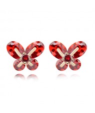 Delicate Korean Fashion Butterfly Zircon Earrings - Red