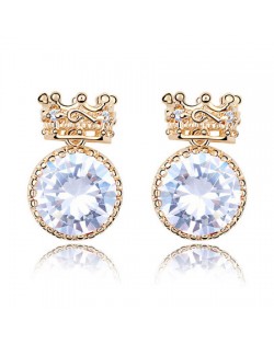 Exquisite Golden Crown Style Round Zircon Ear Studs - Transparent