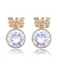 Exquisite Golden Crown Style Round Zircon Ear Studs - Transparent