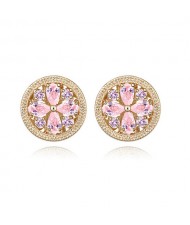 Delicate Daisy Button Design Ear Studs - Pink
