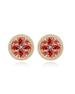 Delicate Daisy Button Design Ear Studs - Red