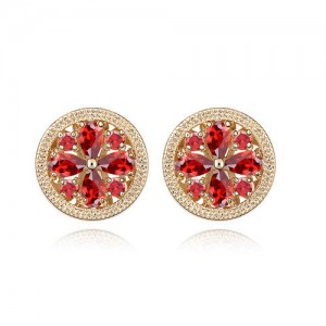 Delicate Daisy Button Design Ear Studs - Red