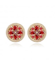 Delicate Daisy Button Design Ear Studs - Red