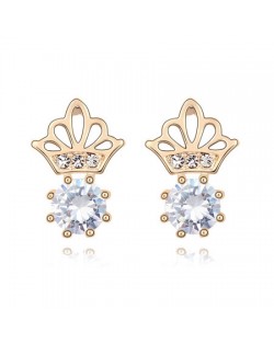 Korean Crown Style Zircon Inlaid Ear Studs - Transparent